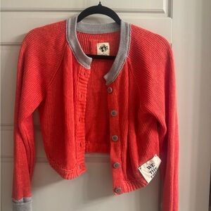 Free People Vibrant Orange and Gray Knit Sweater